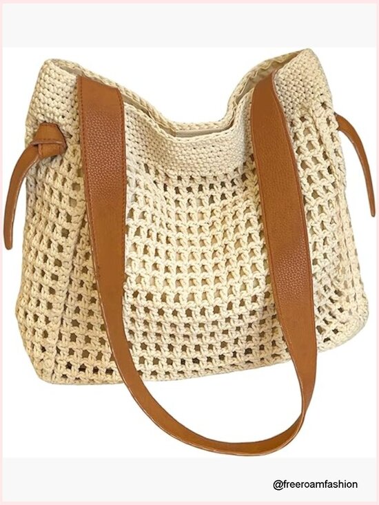 Handbags - Crochet Beach Tote, Woven Boho Shoulder Bag for Travel
